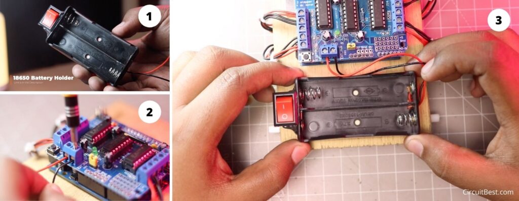 Battery terminal box connection with the arduino bluetooth control car