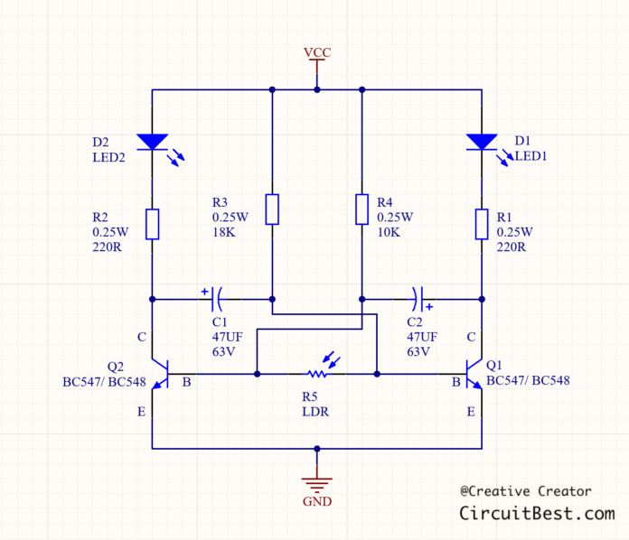 Photo reactive LED Blinker Circuit
