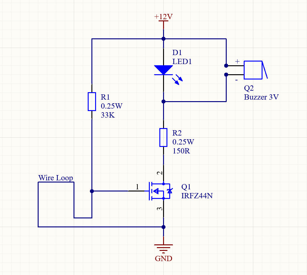 Simple wire break Alarm circuit with IRFZ44N MOSFET – CircuitBest