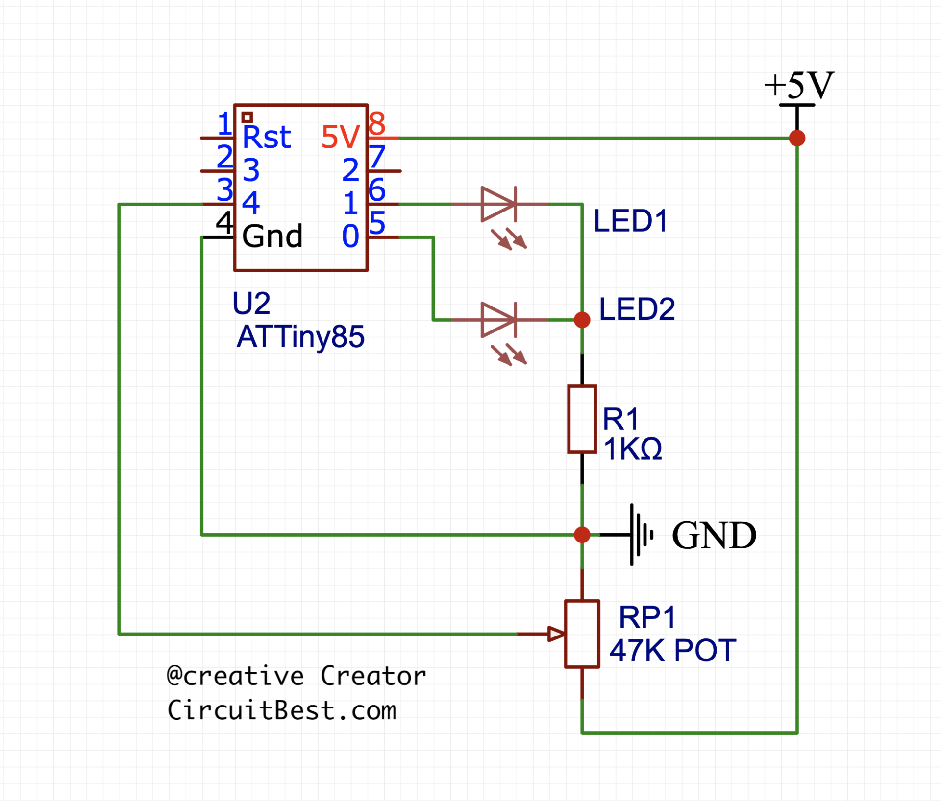 Simple Dual Led Breathing Led Circuit With Attiny85 Ic Circuitbest