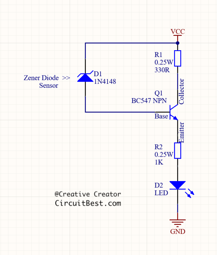Simple Zener Diode Thermal Sensor Circuit